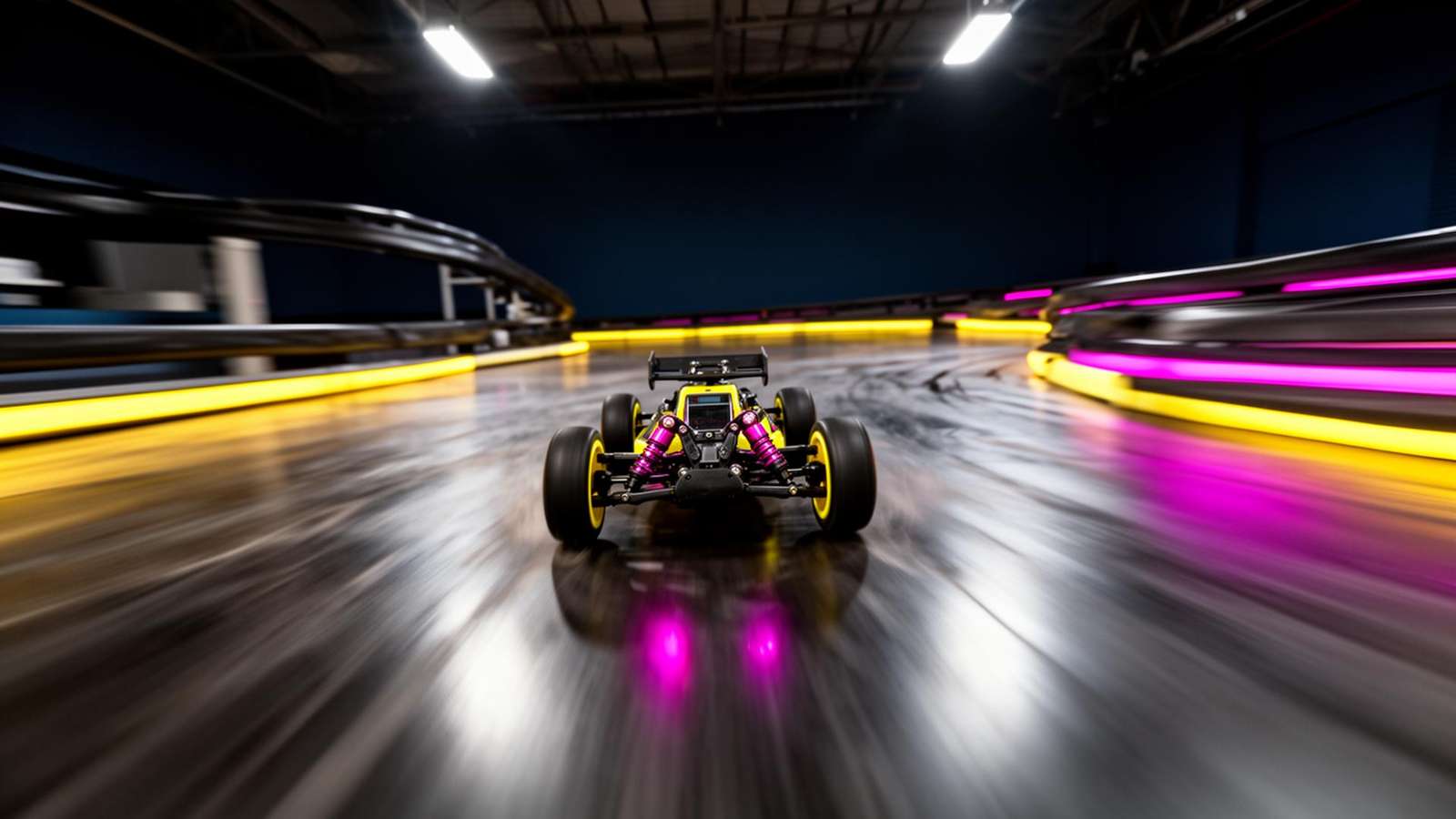 Voiture radiocommandée en pilotage immersif sur circuit indoor